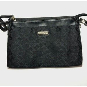 TOMMY HILFIGER Womens Crossbody Bag And Pouch Black Signature Logo Sling